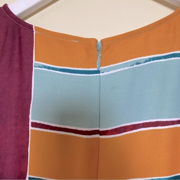 Loft Outlet Petite Abstract Block Stripe Print Multi Colorful Shift Dress. Sz SP - Picture 6 of 12